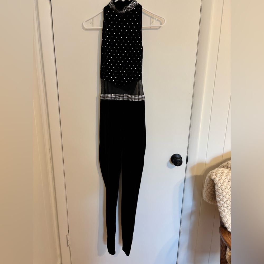 A Wish Come True Dance Black Velour and Pearl Dot Jumpsuit